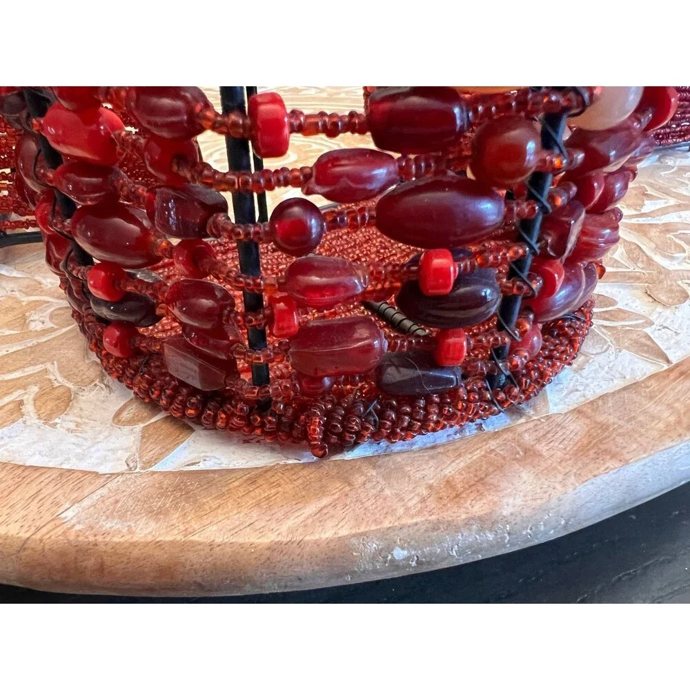 Pottery Barn Red Beaded Votive Candle Holder Sconces Wall Mount Set of 3